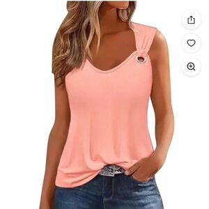 Peach Sleeveless Tank Top with Grommet Ring Detail Size Medium Boho Chic